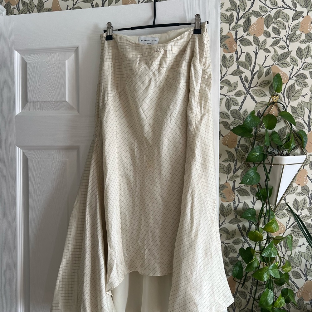Babaton 100% Silk Cream Plaid Women's Skirt